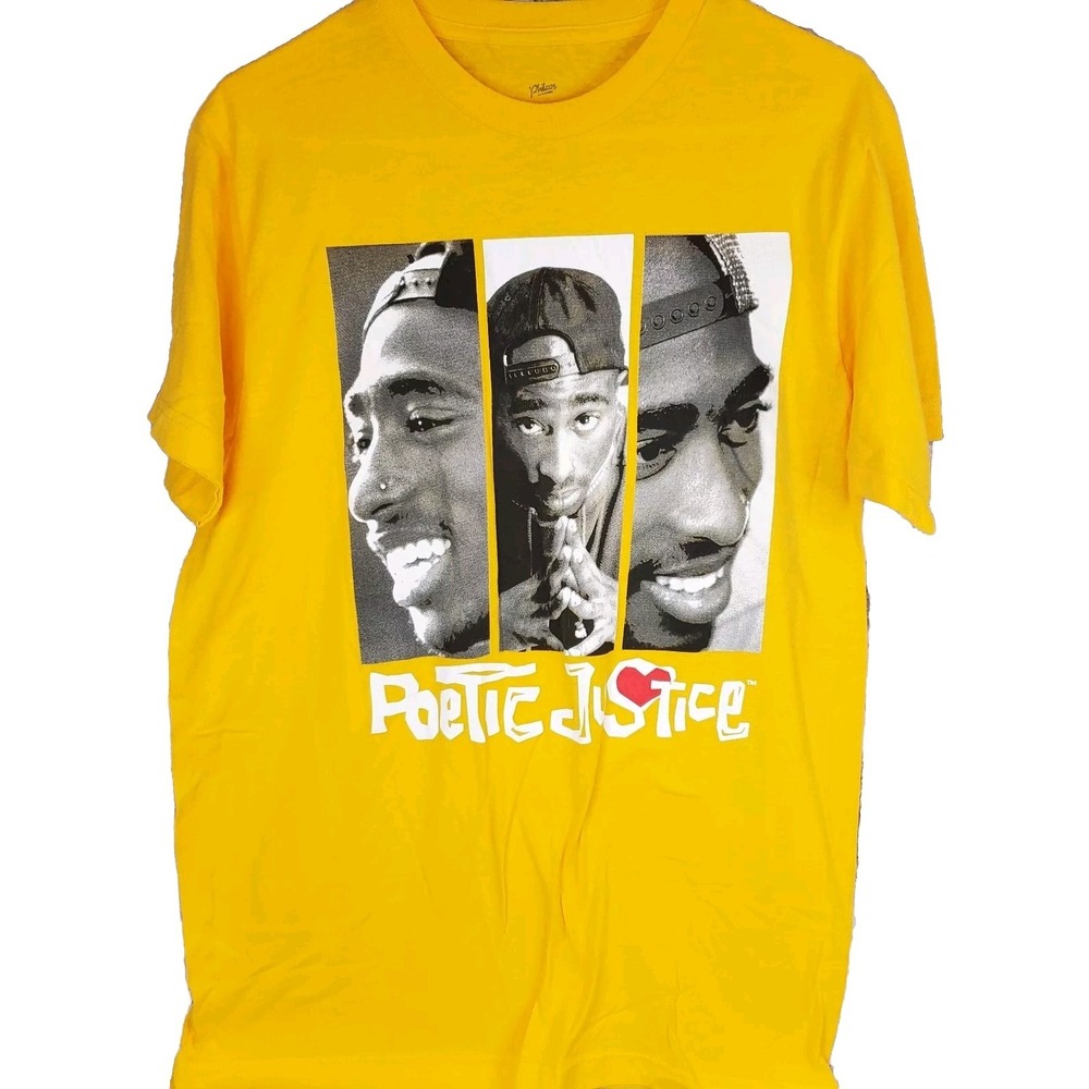 Philcos Tupac Shakur Graphic Tee Sz M Yellow Poetic Justice Cotton Crew - EUC